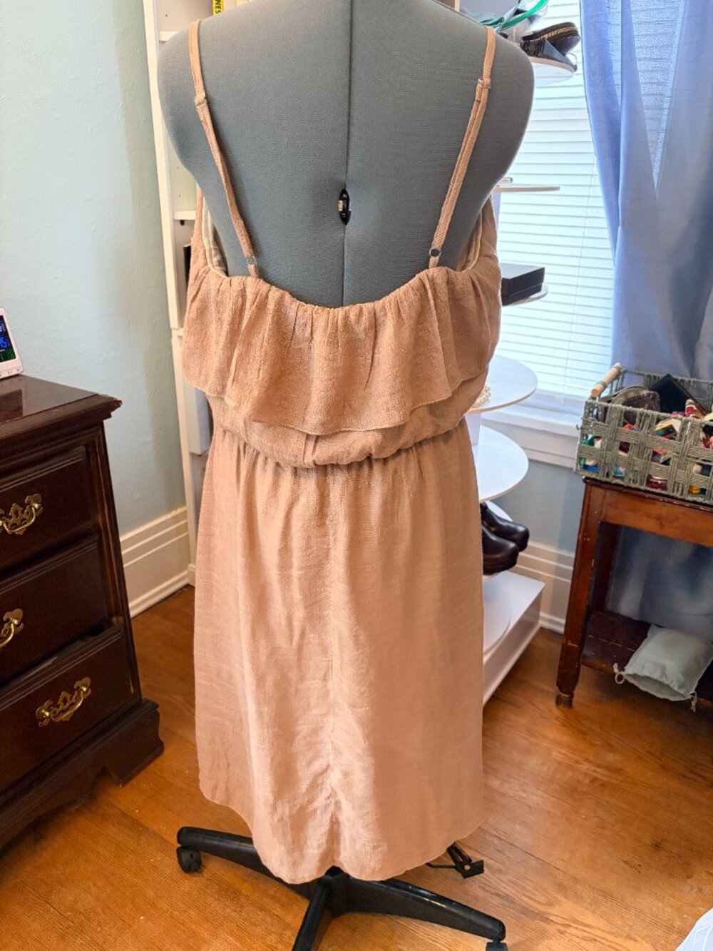 Studio W Tan Linen Blend Ruffle Dress 2X Boho Cottagecore Midi Resortwear Beach - Picture 2 of 10